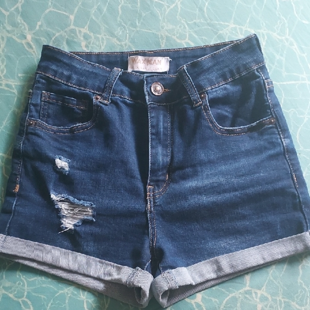 Wax Jean Deep Blue Ripped Women's Shorts